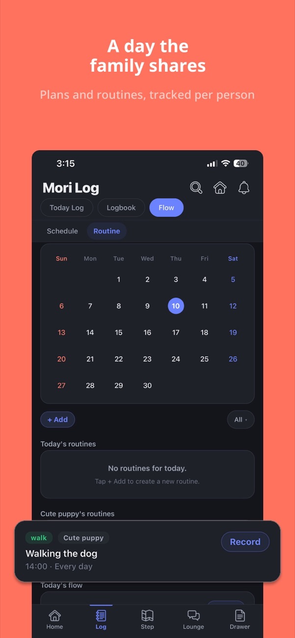 A family calendar and per-person routines