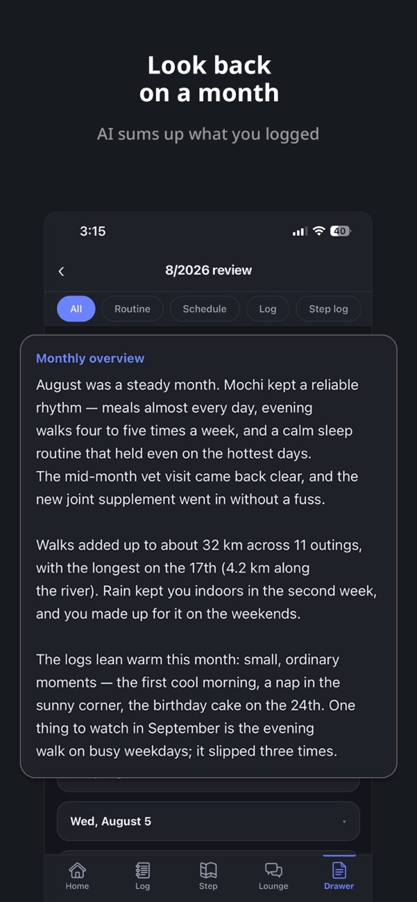 An AI report summarizing a month of entries
