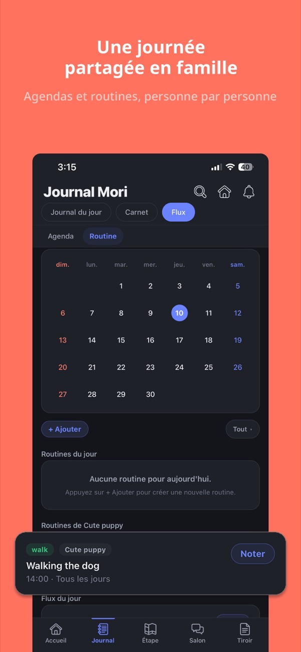 Un calendrier familial et des routines par personne