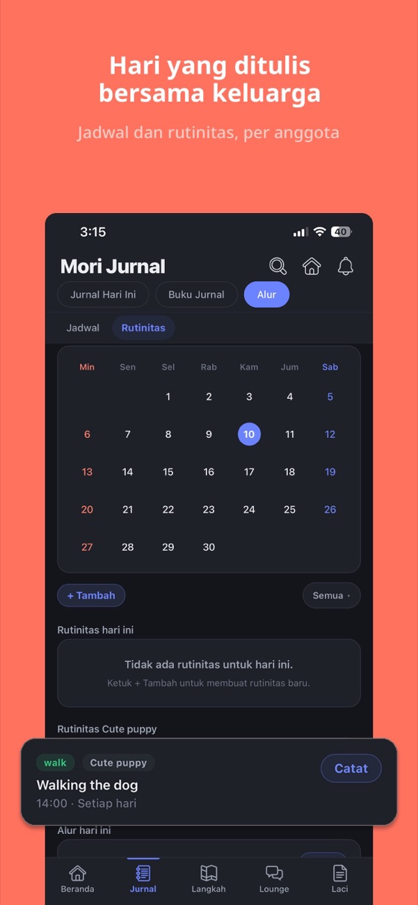 Kalender keluarga dan rutinitas tiap orang