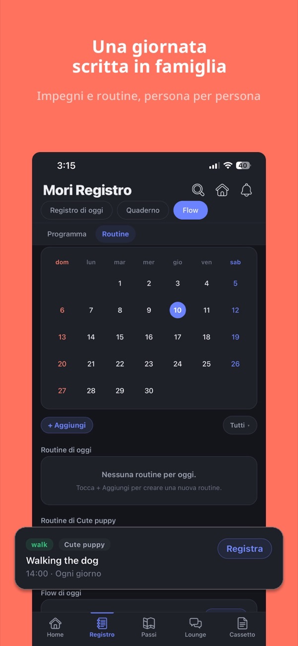 Un calendario di famiglia e le routine di ogni persona